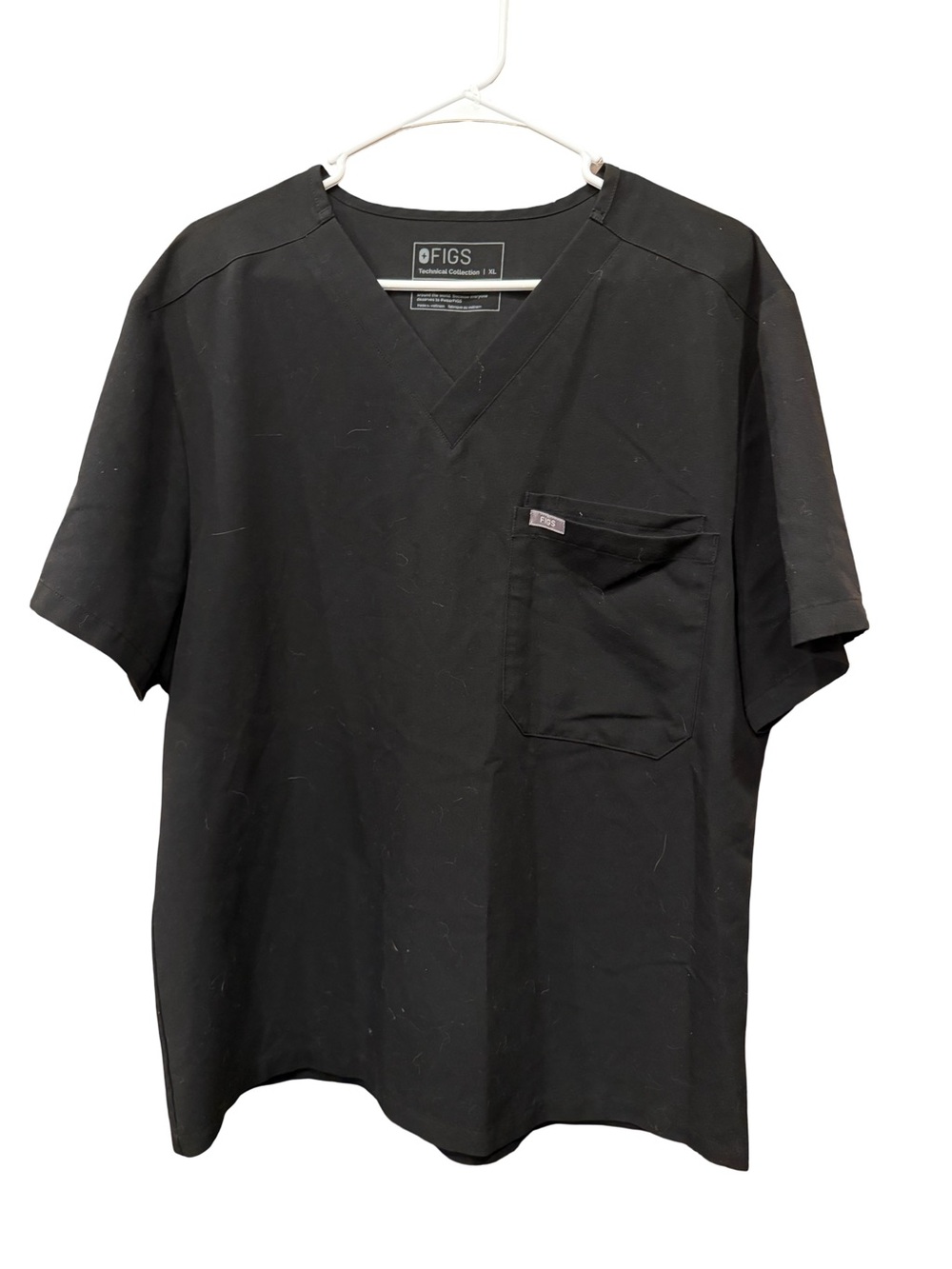 Figs Men’s Black V-Neck Scrub Top with Chest Pocket